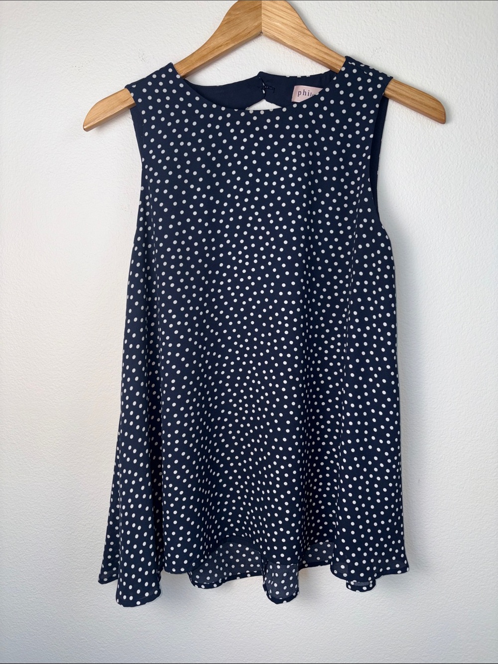 Philosophy Navy Blue Polka Dot Sleeveless Blouse Size S